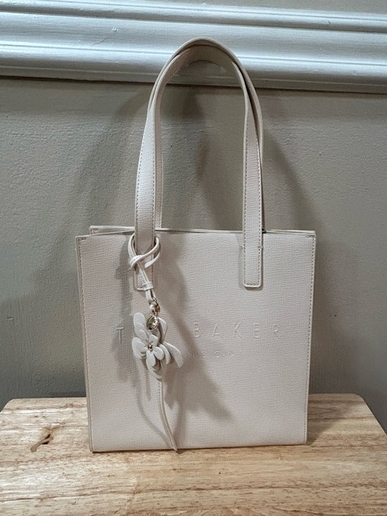 Ted Baker Handbags - Ted Baker Cream Structured Leather Tote with Floral Charm